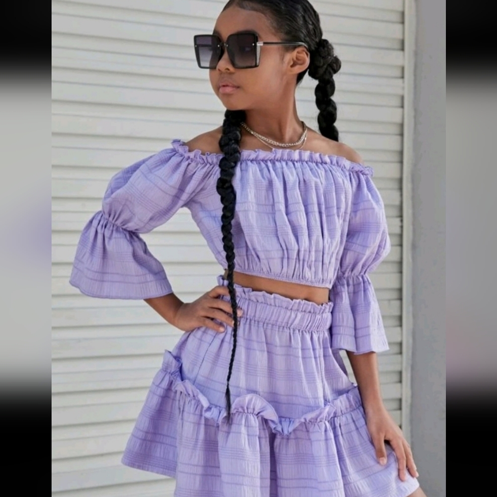 Lavender Off-Shoulder Ruffle Skirt Set